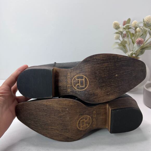 Roper Riley Scroll Embroidered Snip Toe Cowboy Western Boots Black Womens 10.5 - Picture 7 of 10